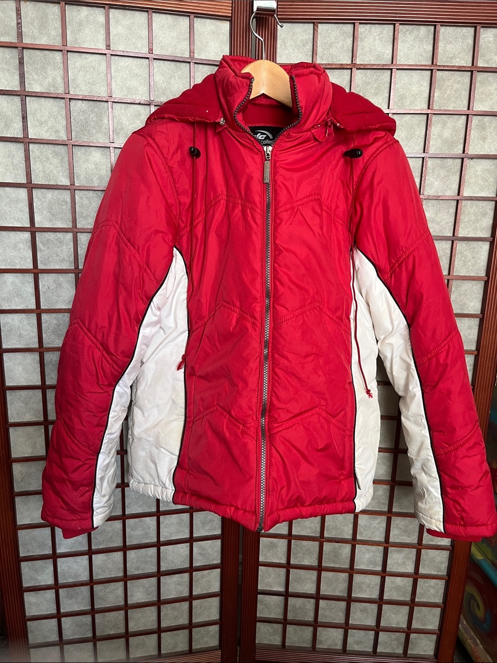 Red & White Hooded Winter Jacket - Women